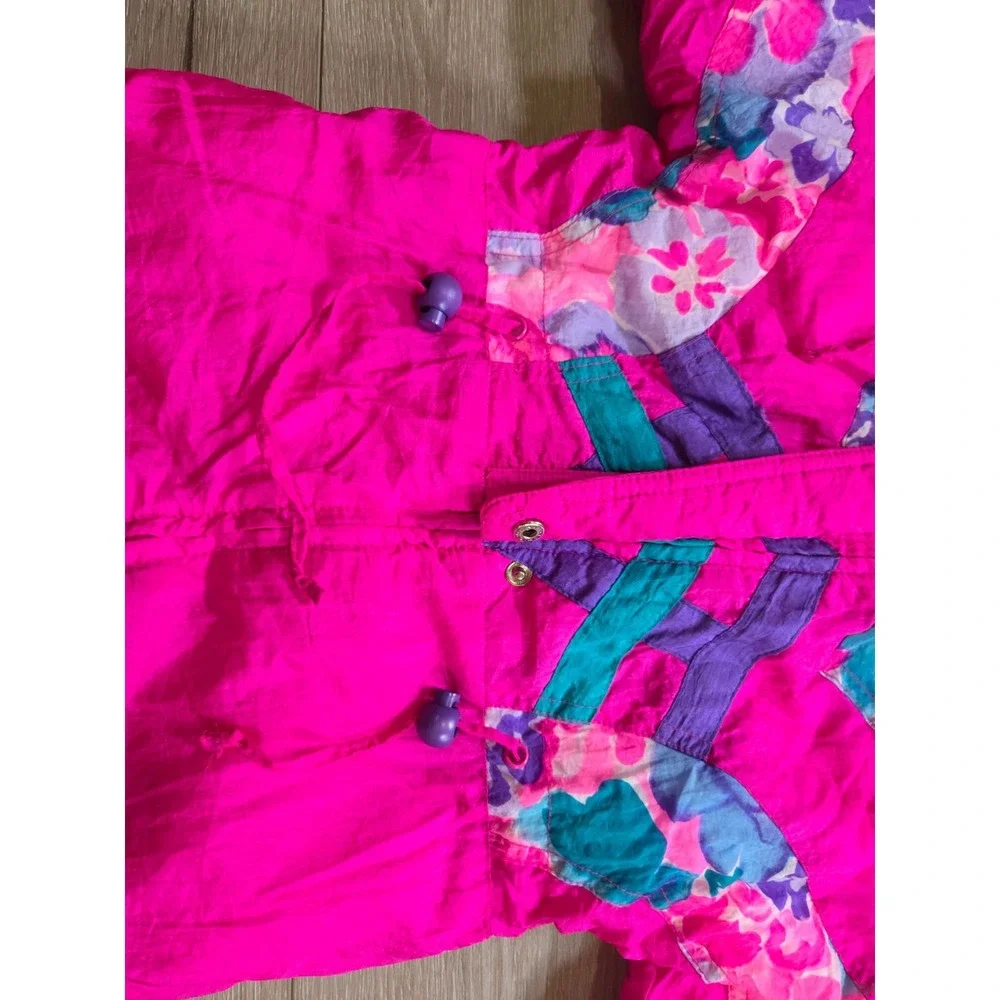 Vintage 80s 90s Snowsuit Baby Bunting Pink Insulated Hooded Lined + Mittens 18m